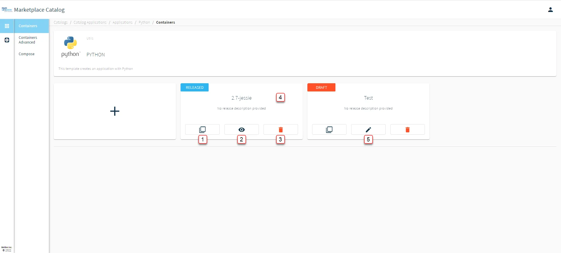 Belden Horizon Data Manager User UI : Marketplace Catalog : Catalog Applications : Containers/Containers Advanced/Compose