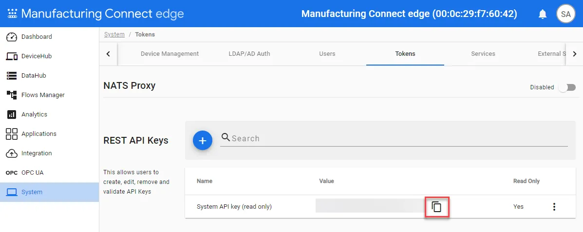 Copy API Token icon