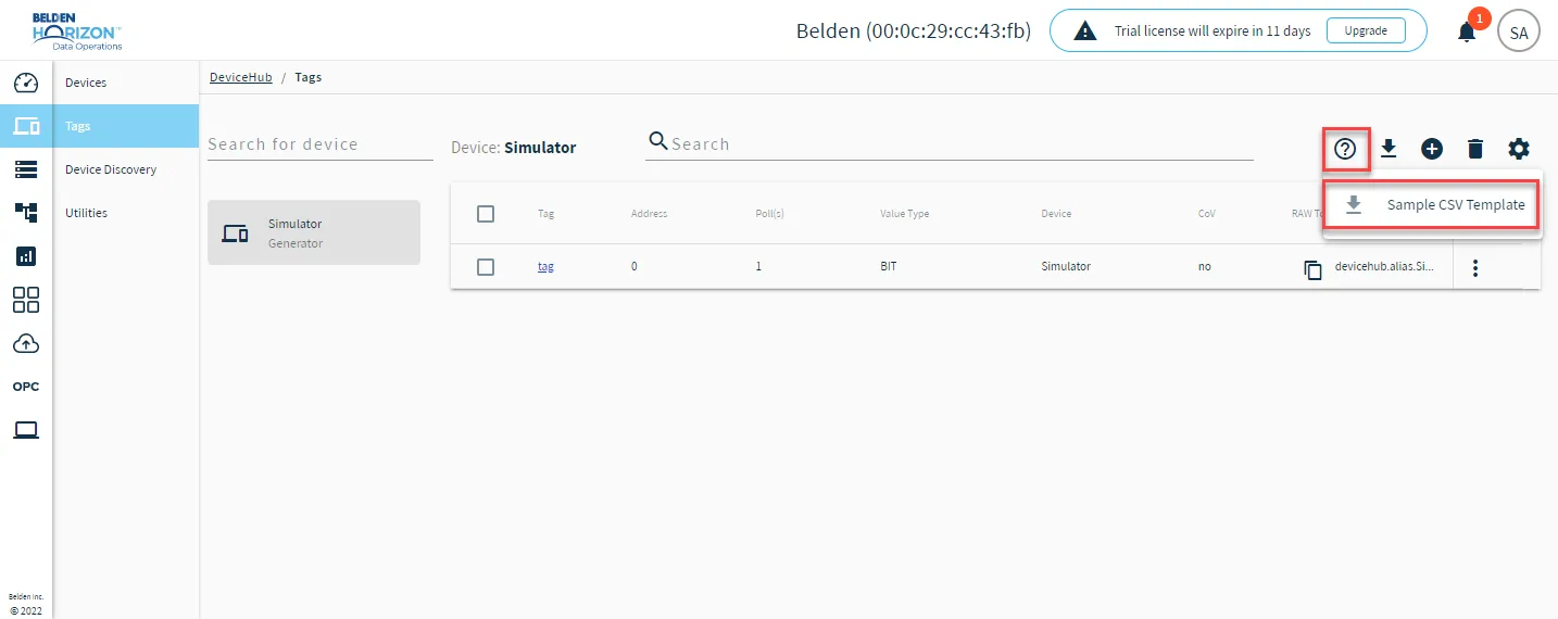 The Sample CSV Template option The Sample CSV Template option