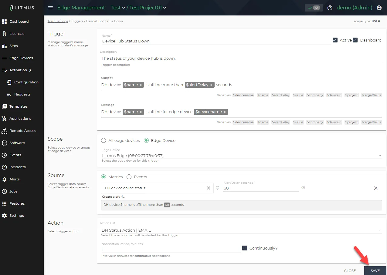 Creating a device status email trigger