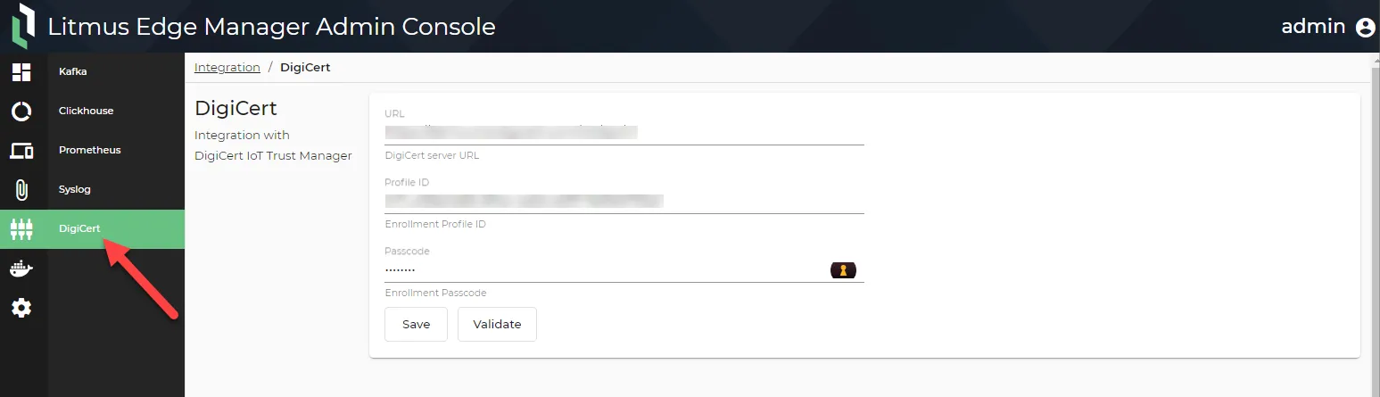 DigiCert IoT Trust Manager Integration pane