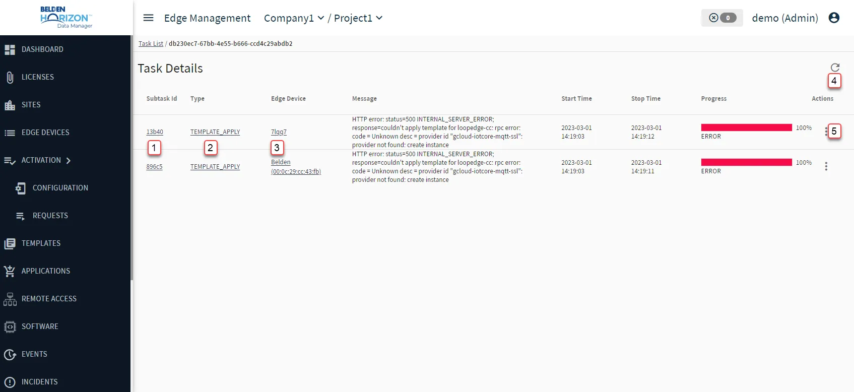 Belden Horizon Data Manager Task Details
