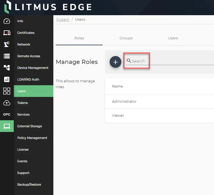 The search bar for existing roles