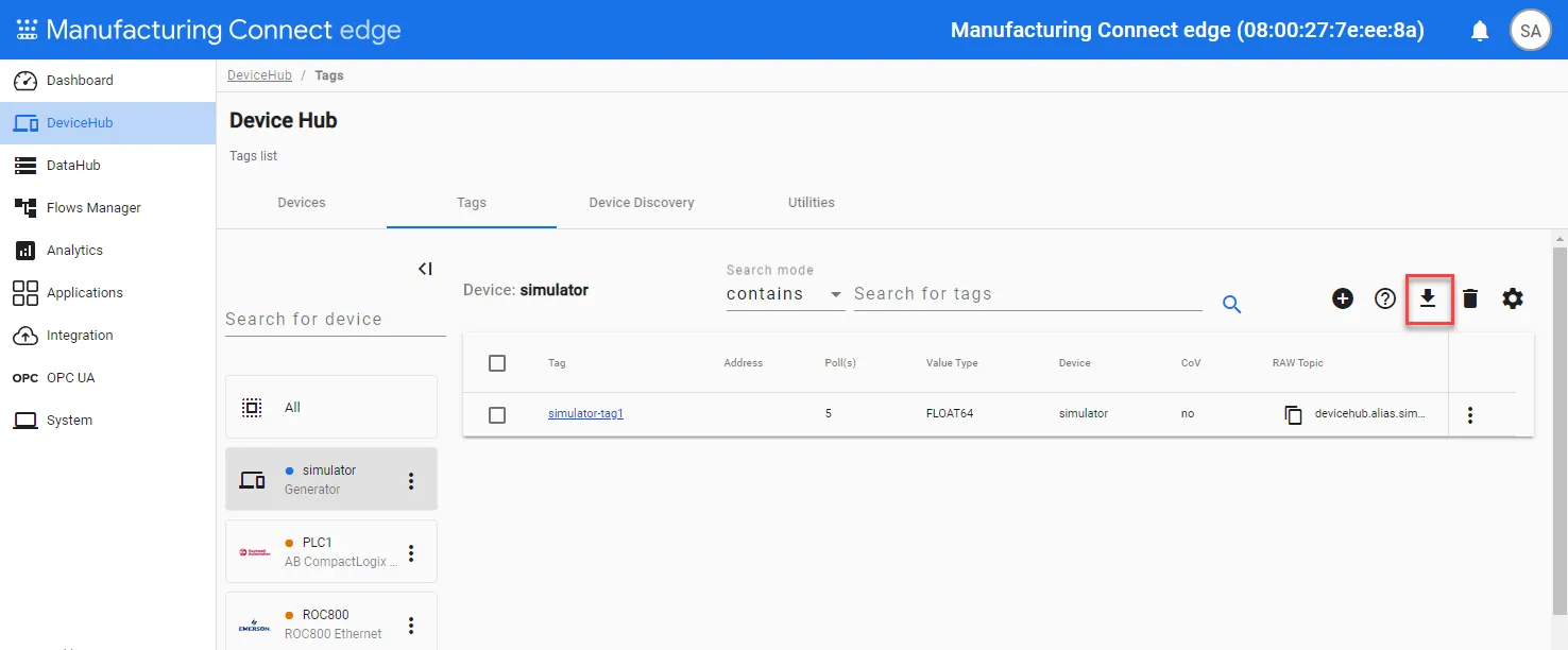 Download as CSV icon