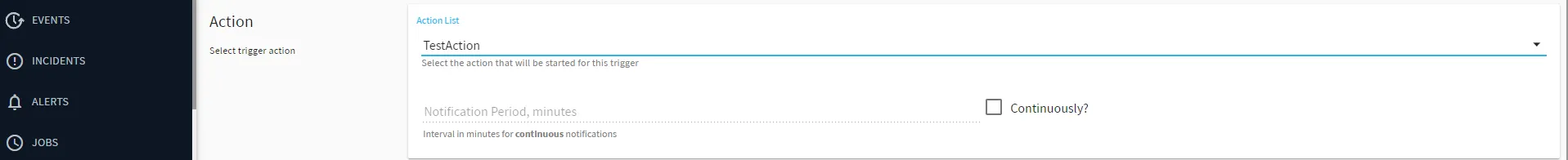 Belden Horizon Data Manager User UI : Alerts : New Trigger : Set up Action