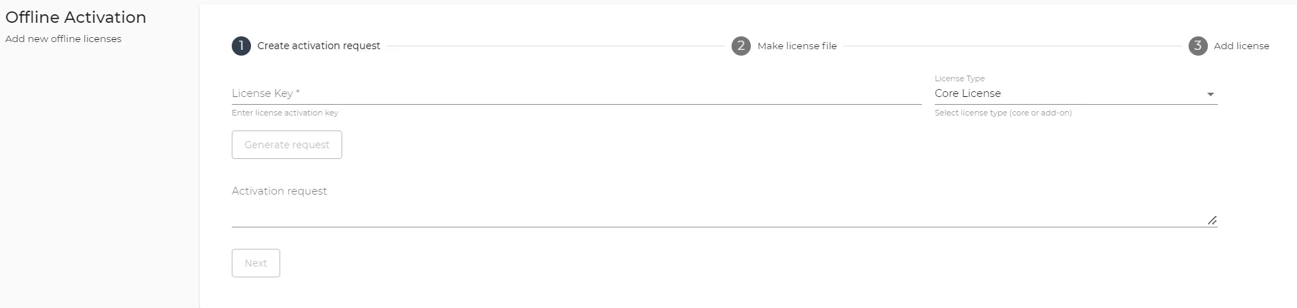License Server Management: Offline Activation Step 1