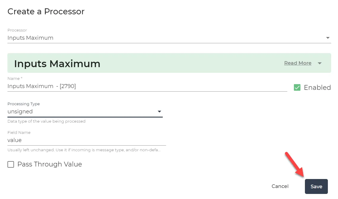 Inputs Maximum dialog box