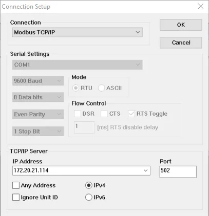 Connection Setup dialog box