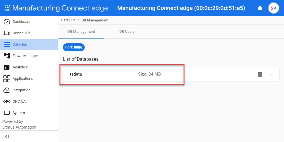 Click tsdata to view database tables