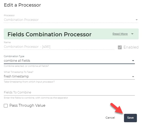 Combination Pocessor dialog box