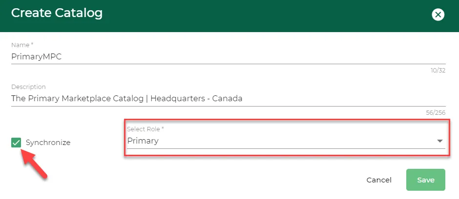 Create Catalog dialog box