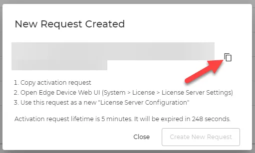 New Request Created dialog box