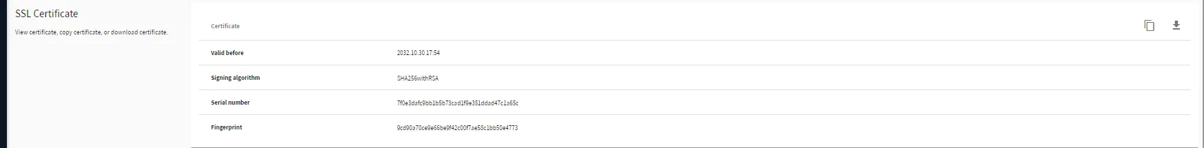 Belden Horizon Data Manager User UI : Settings : Credentials tab : SSL Certificate Belden Horizon Data Manager User UI : Settings : Credentials tab : SSL Certificate