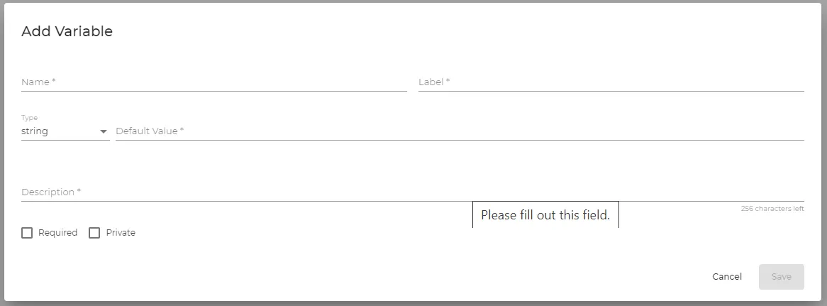 The Add Variable dialog box The Add Variable dialog box