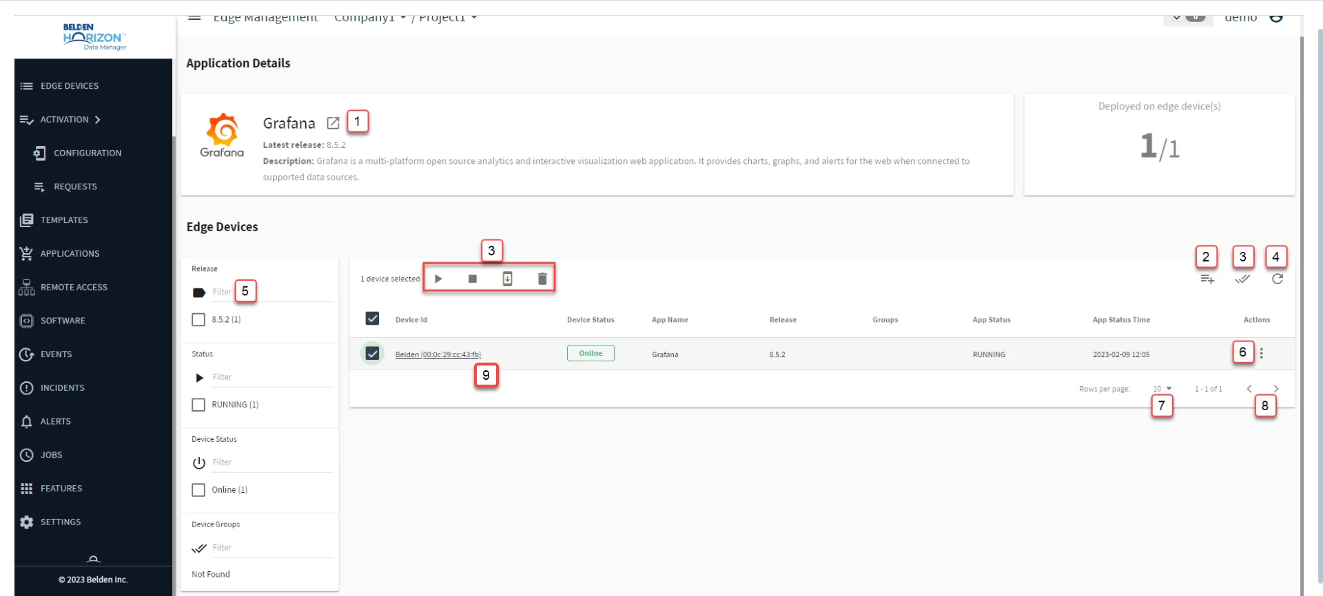 Belden Horizon Data Manager User UI : Applications : Application Details Belden Horizon Data Manager User UI : Applications : Application Details