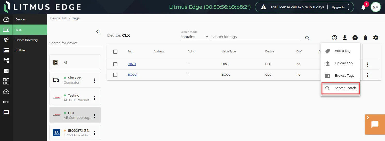 Server Search option Server Search option