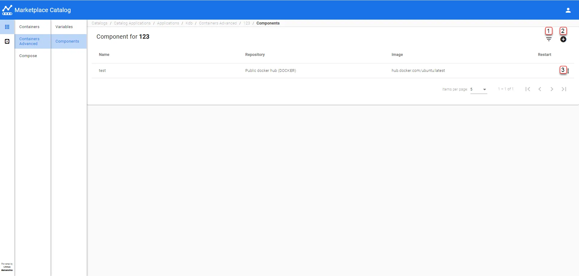 Manufacturing Connect User UI : General Settings : Features : Marketplace Catalog : Catalog Applications : Containers Advanced : Components Manufacturing Connect User UI : General Settings : Features : Marketplace Catalog : Catalog Applications : Containers Advanced : Components