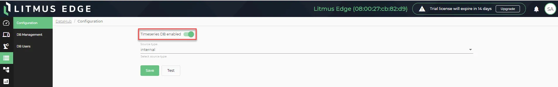 Timeseries DB toggle Timeseries DB toggle