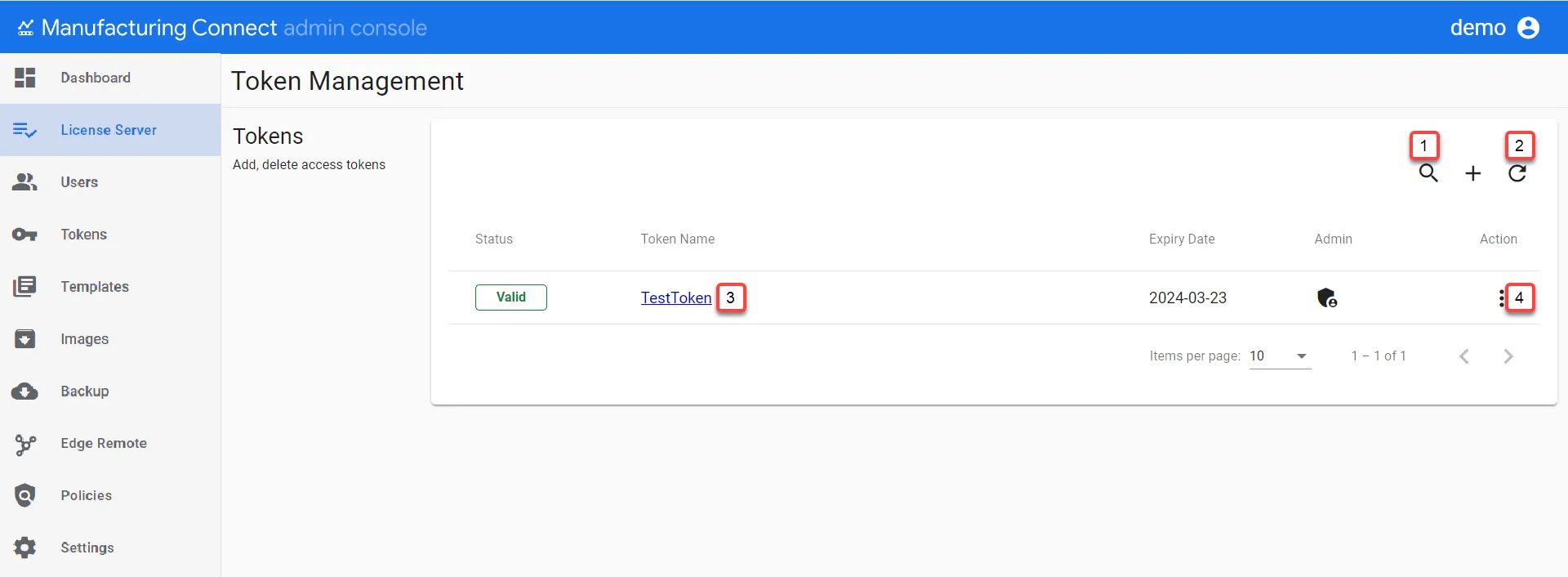 Manufacturing Connect Admin Console: Tokens Manufacturing Connect Admin Console: Tokens