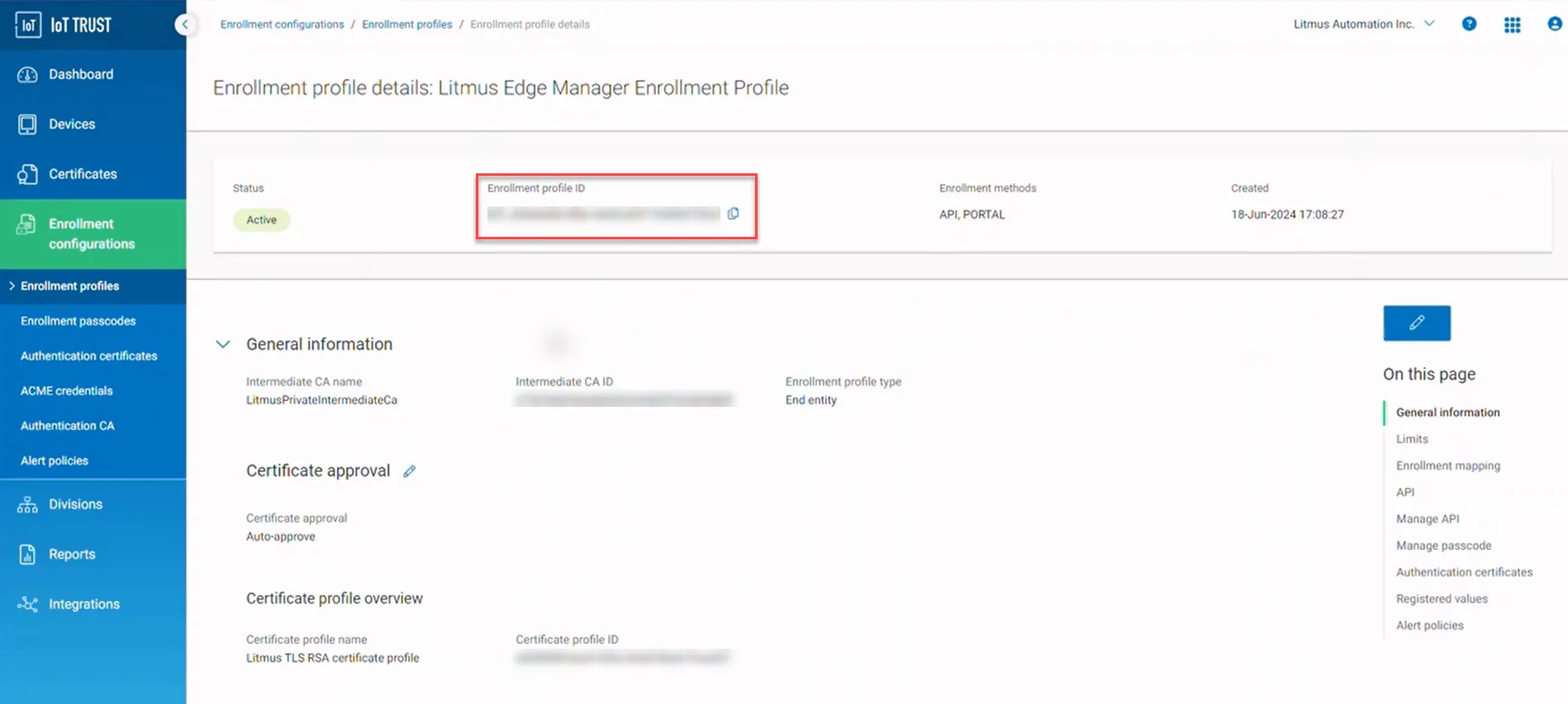 Enrollment profile details page