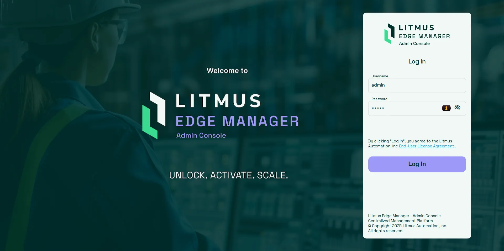 Admin Console Login Screen