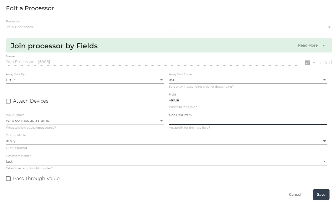 Join Processr dialog box with Array Output