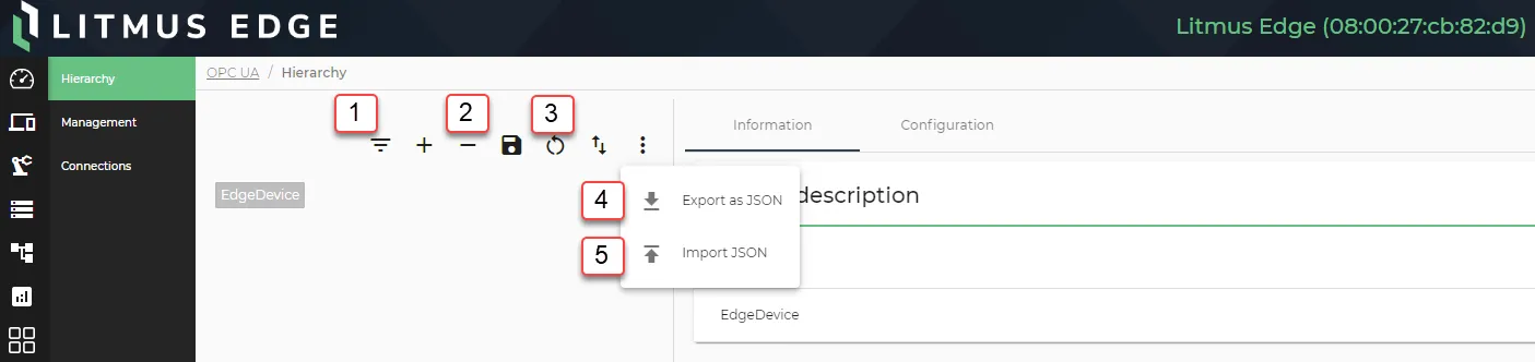 Management options for nodes