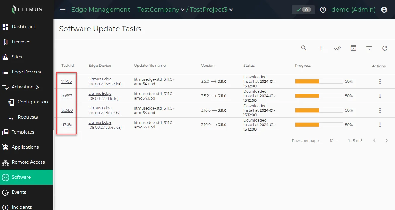 List of Software Update Tasks