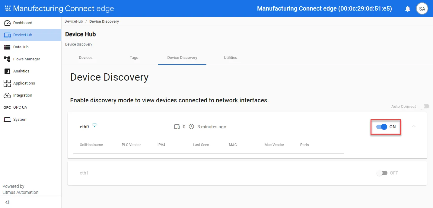 Device Discovery toggle Device Discovery toggle