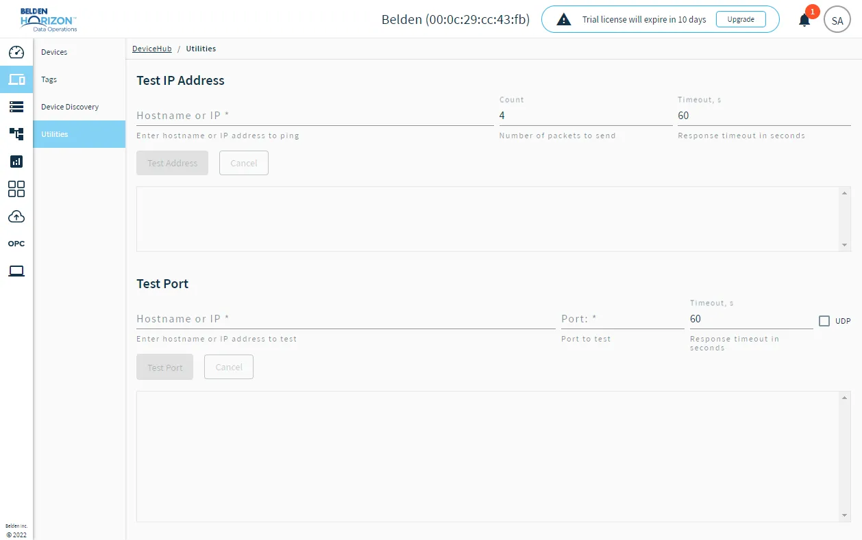 DeviceHub Utilities pane DeviceHub Utilities pane