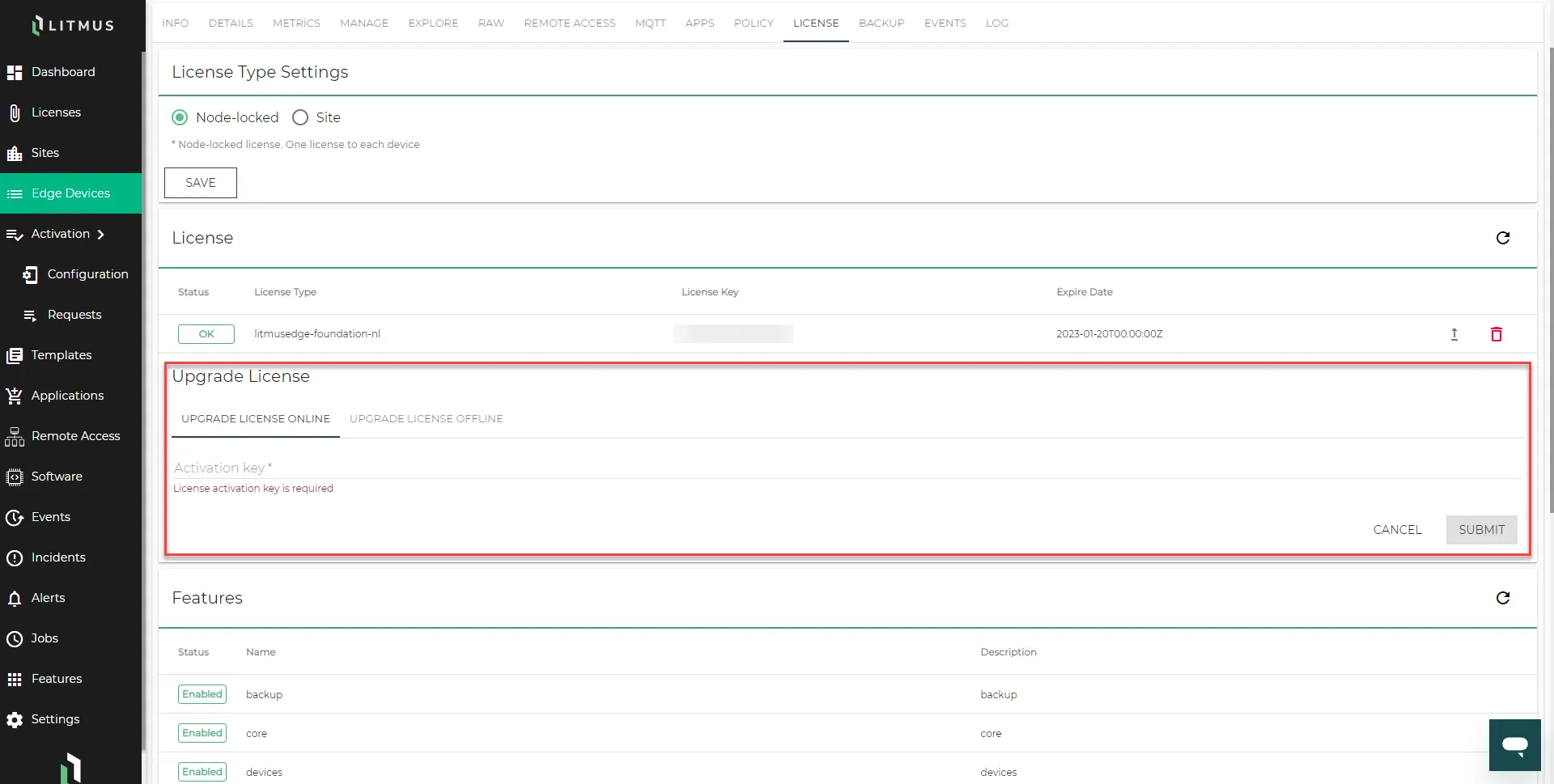 Upgrade License UI expands