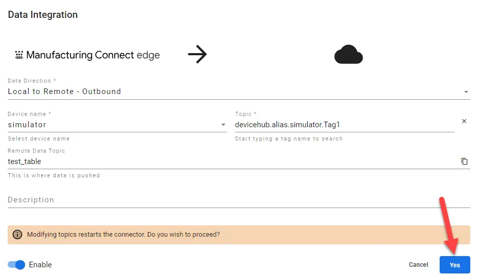 Edit data integration dialog box