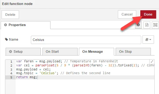 Edit function node dialog box
