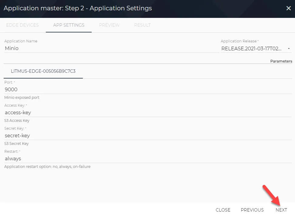 Application master: Step 2 - Application Settings dialog box Application master: Step 2 - Application Settings dialog box