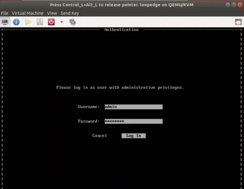 Login screen