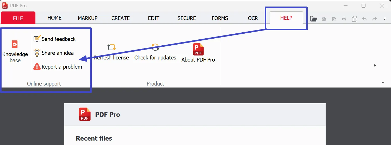 Help Tab - PDF Pro