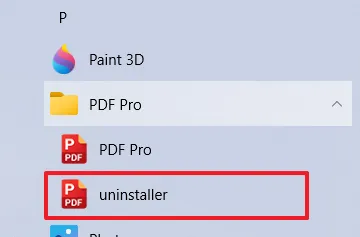 Uninstaller menu choice