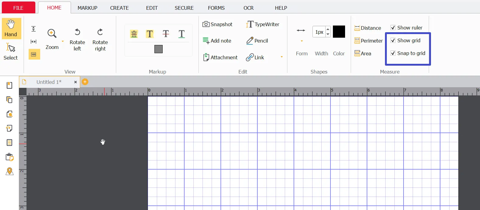 show / hide grid on the active PDF document