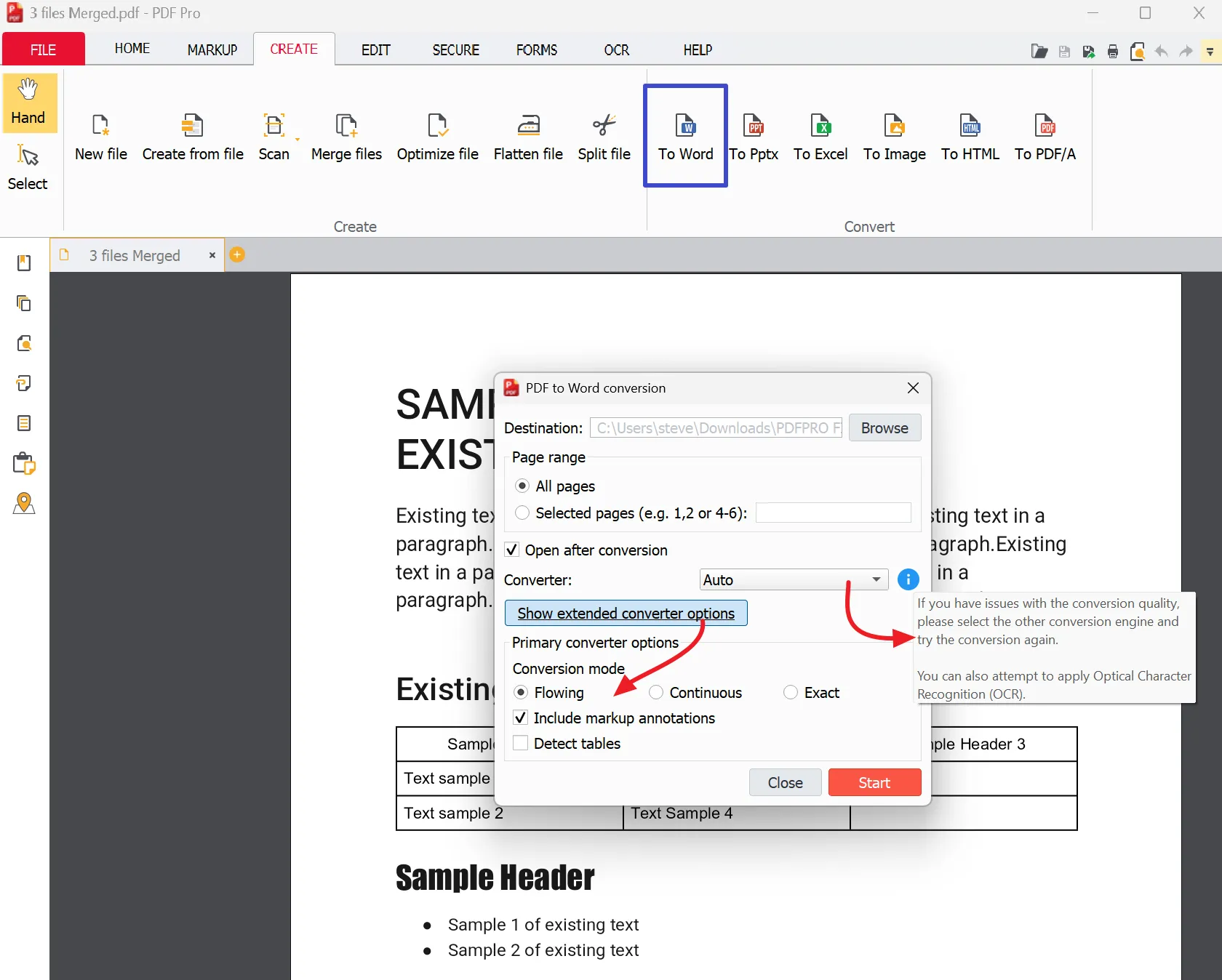 Converter options 