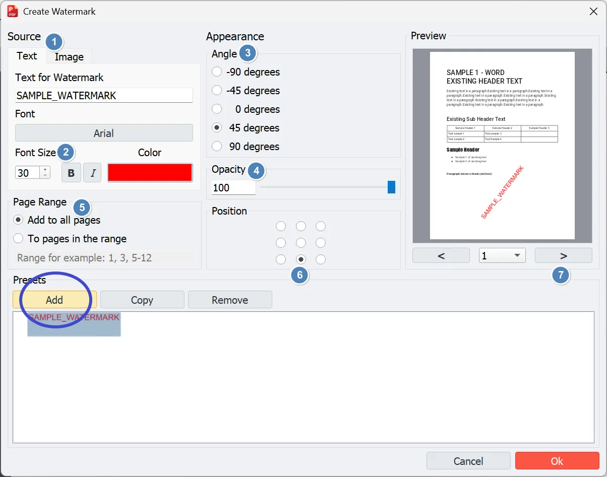 Text settings