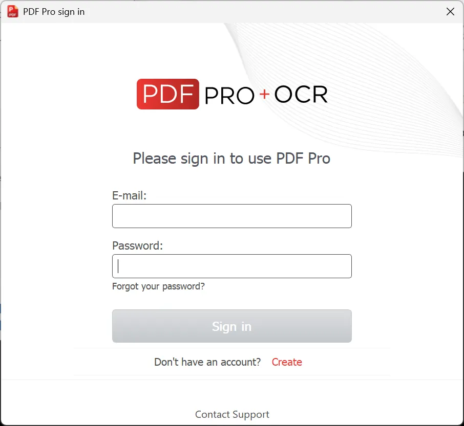 Log in screen