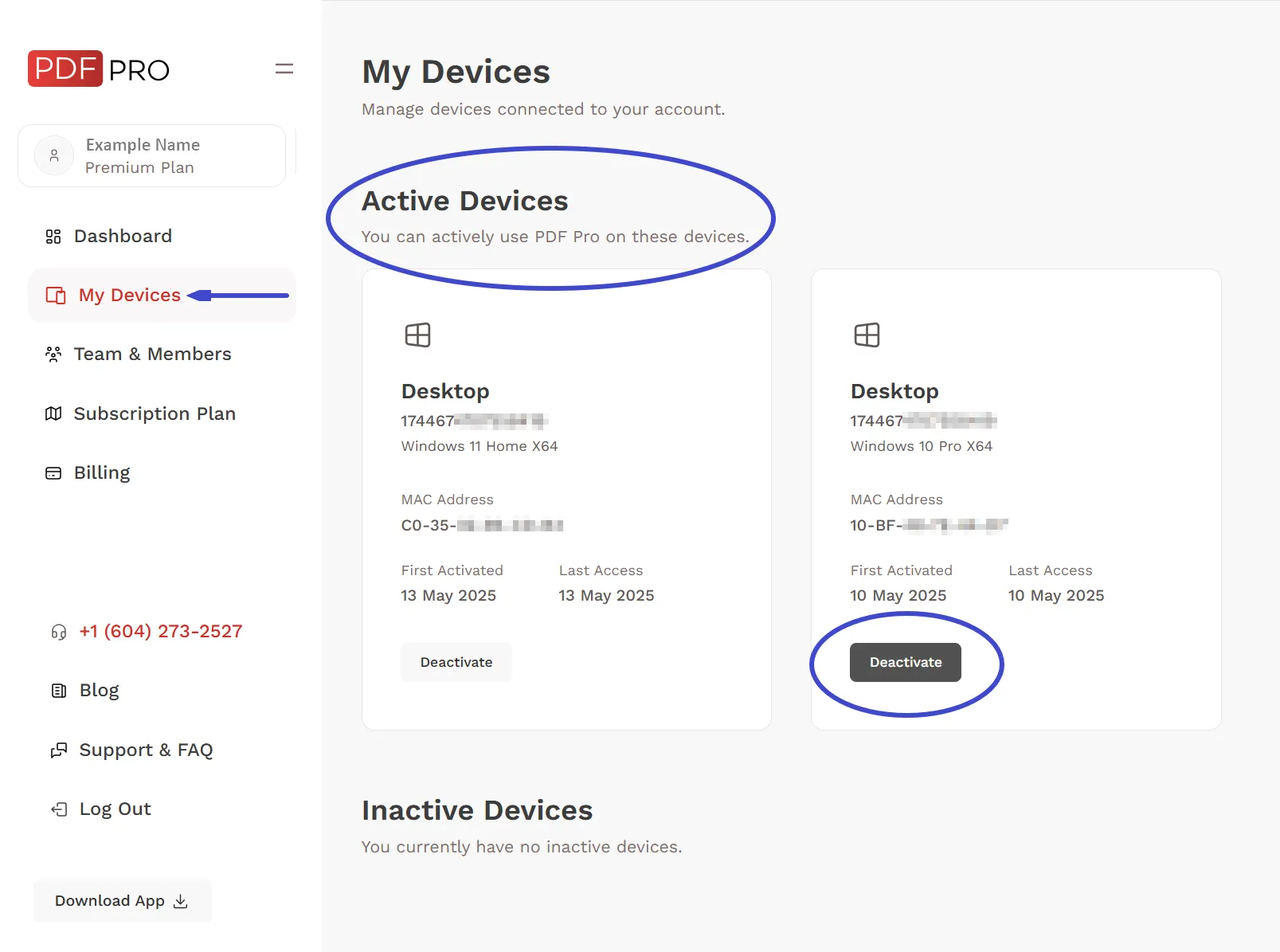 My Devices screen My Devices screen