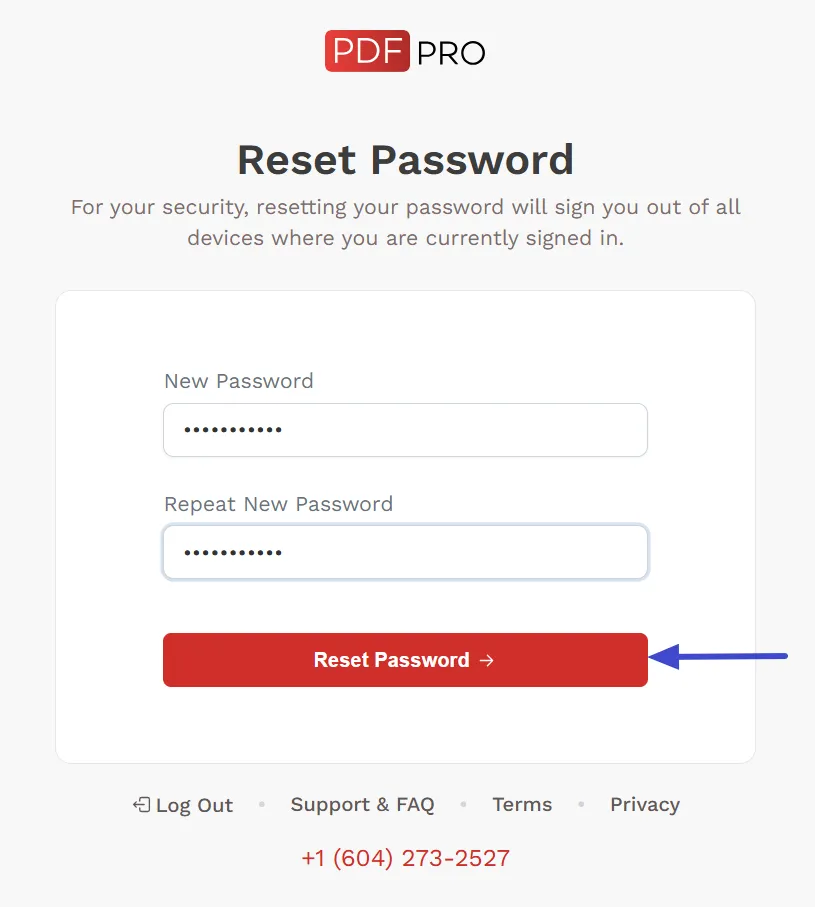 Enter the new password Enter the new password
