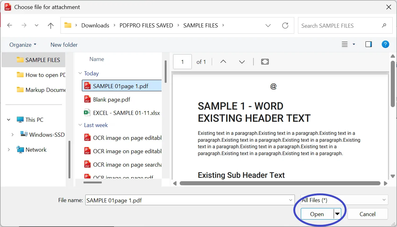 Locate the file to attach Locate the file to attach