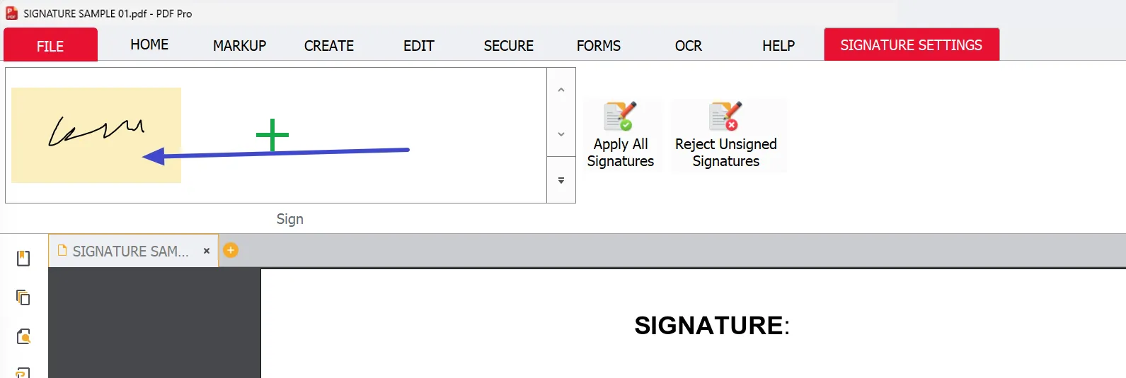 Left click the signature Left click the signature