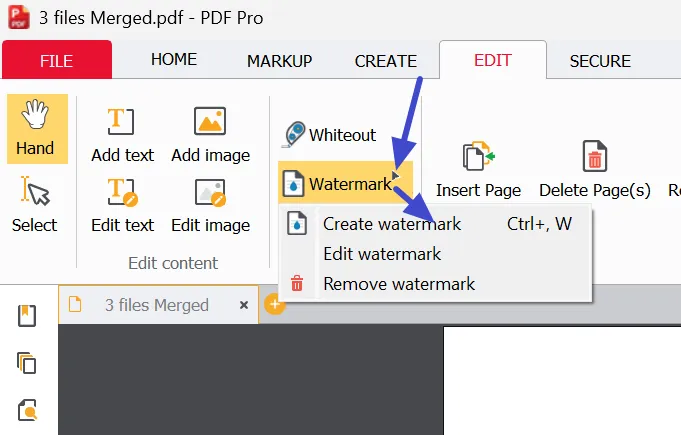 Create Watermark menu