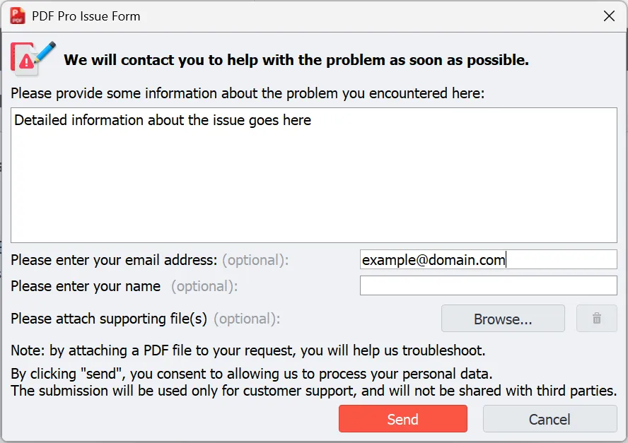 Report a problem form