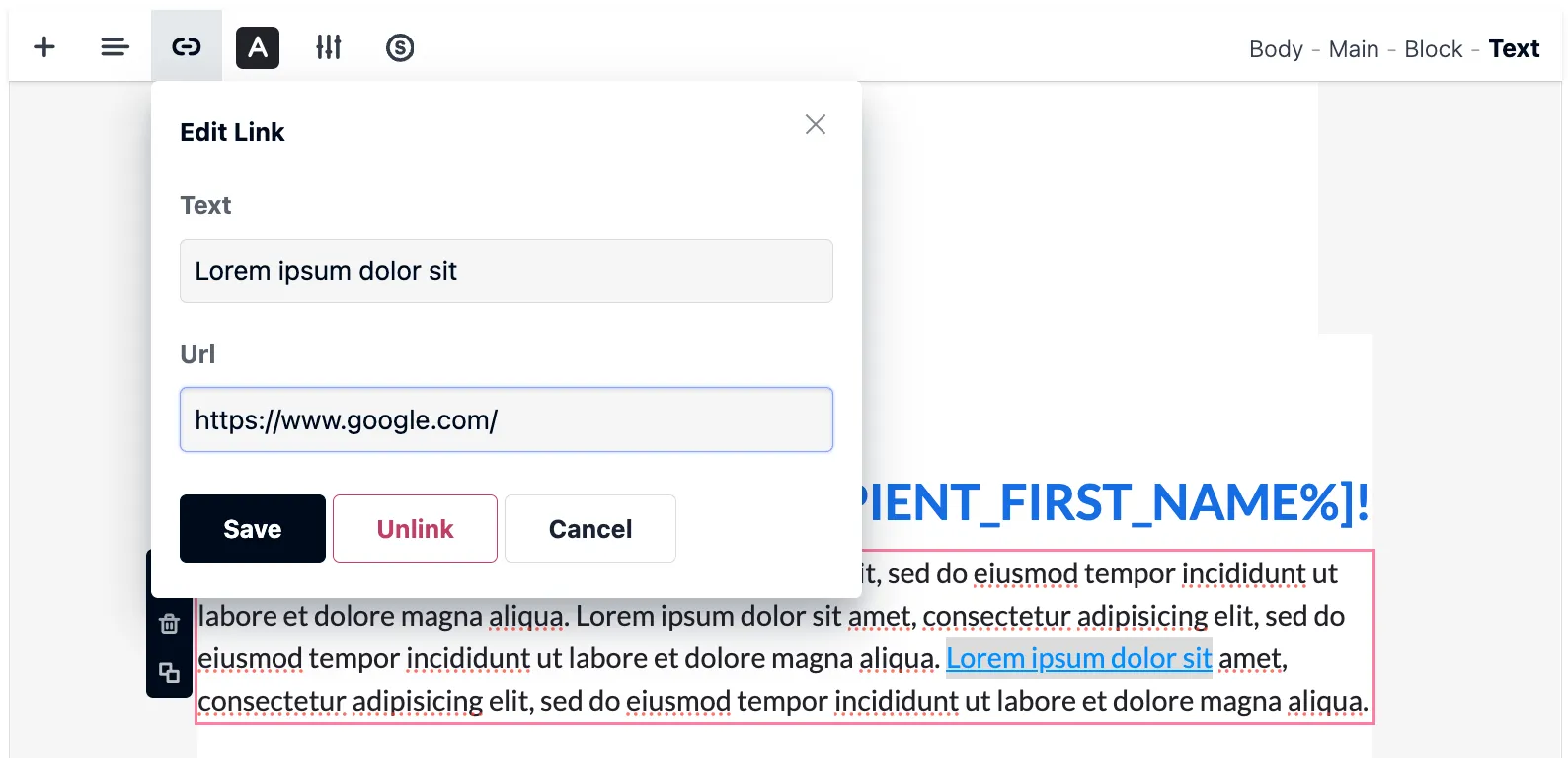 Text Link Dropdown