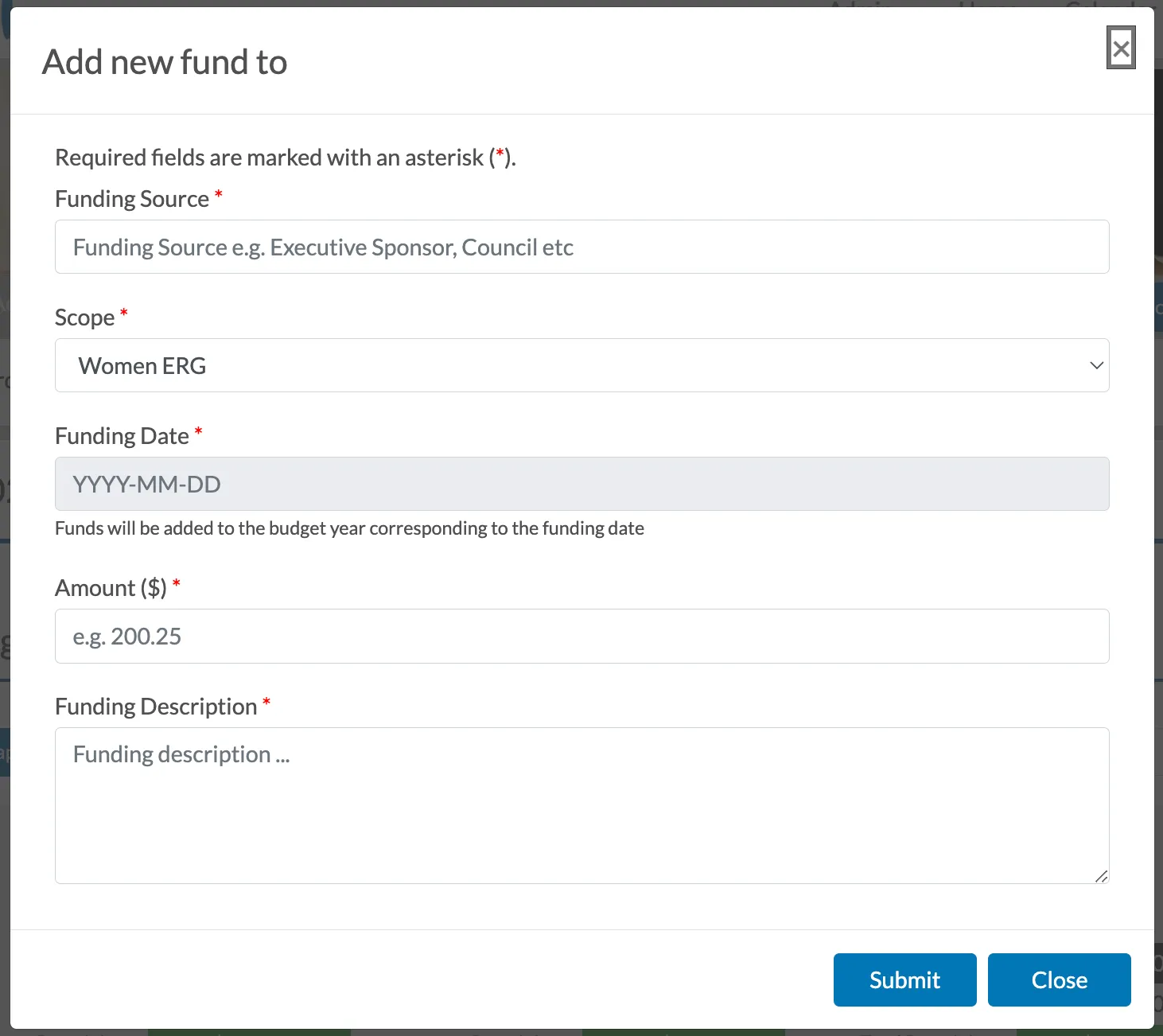 Add New Fund Form