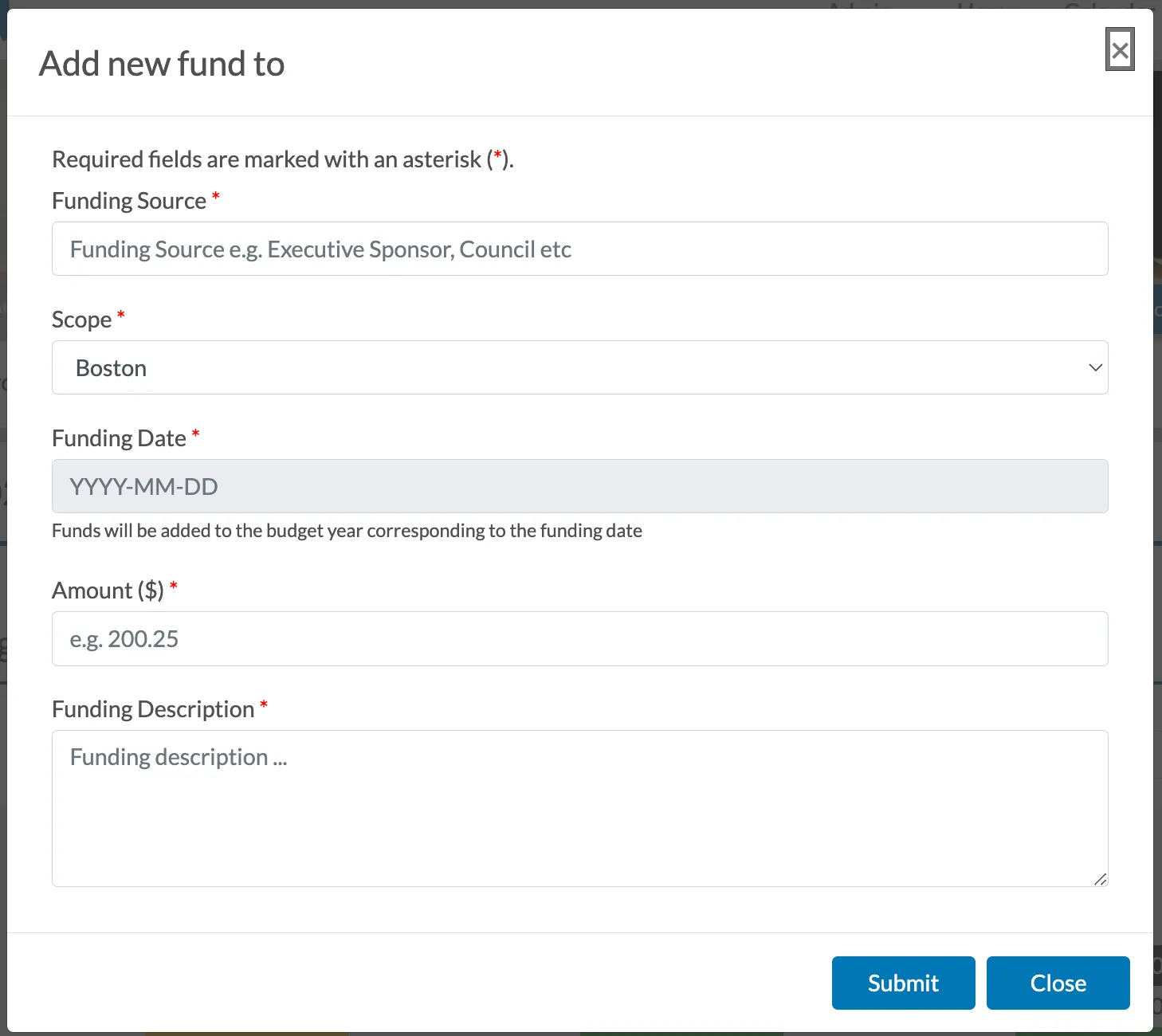 Chapter Manage Funding Table